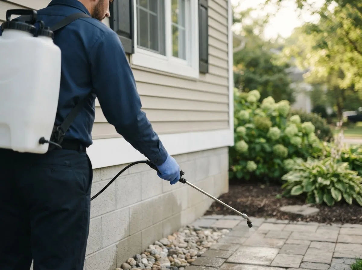 Pest control technician inspecting a home in Aledo, IL